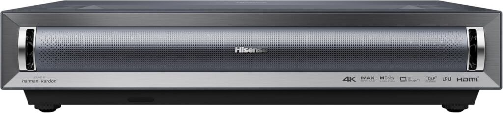 Hisense PX3-PRO Laser Cinema Triple Laser Ultra Short Throw Home Theater Projector, 80″~150″, 4K UHD, Dolby Vision & Atmos, HDR10+, IMAX Enhanced, 3000 ANSI Lumens, Google TV