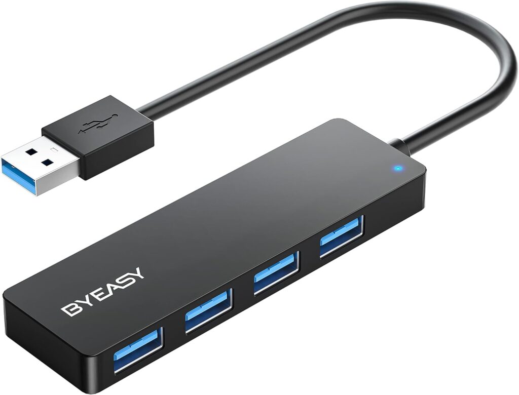 BYEASY USB Hub, Multiple USB 3.0 Hub, USBA Splitter for Laptop with Type C Power Port, Extender for Mouse, Keyboard, Flash Drive, U Disk, Printer Compatible with A Port Laptop, PC, Desktop and More