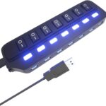 USB Hub 3.0, 7 Port USB Hub Splitter with Individual On/Off LED Switches, 5Gbps HighSpeed Data USB Extension for Laptop, iMac, USB Flash Drives, Mobile HDD, Printer, Camera and More
