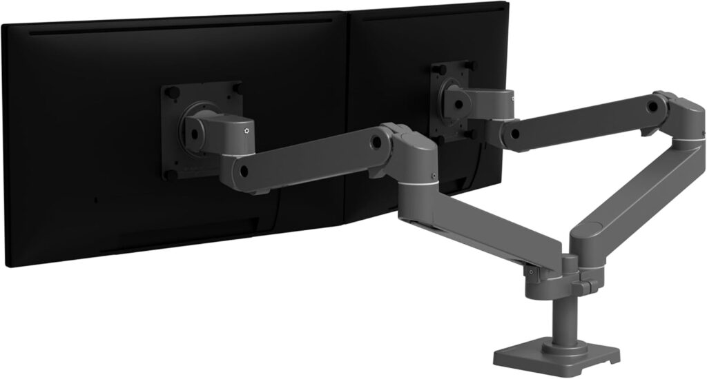 Ergotron – Upgraded LX Pro Premium Dual Monitor Arm, VESA Desk Mount – for 2 Monitors Up to 27 Inches, 4 to 20 lbs Each – Dark Grey