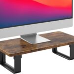 Monitor Stand Riser with 50 LB Capacity, Stable Wood Computer Monitor Stand for Desk Organizers, Anti-slip Computer Riser Monitor Shelf for PC Laptop Notebook Printer Computer iMac, Rustic Brown