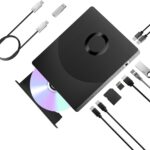 8 in 1 External Blueray/DVD Drive for PC, External CD/DVD Drive for Laptop Support 100G Disc 3D, Bluray Burner with HDMI/LAN/USB 3.0/Type-C/SD/TF Port, Blu-ray Player for Windows XP/7/8/10/11 MacOS