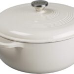 Lodge 7.5 Quart Enameled Cast Iron Dutch Oven with Lid – Dual Handles – Oven Safe up to 500° F or on Stovetop – Use to Marinate, Cook, Bake, Refrigerate and Serve – Oyster White