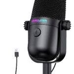 Gaming Microphone with Noise Cancellation & Mute Button, USB Condenser Mic for Streaming/Recording, Ultra-Compact Design, Compatible with PC/Mac/PS4/PS5, Podcast/YouTube/Twitch/Discord (Black)