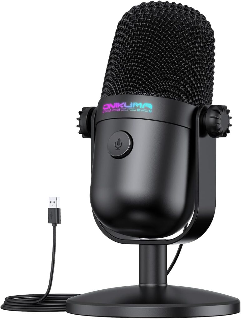Gaming Microphone with Noise Cancellation & Mute Button, USB Condenser Mic for Streaming/Recording, Ultra-Compact Design, Compatible with PC/Mac/PS4/PS5, Podcast/YouTube/Twitch/Discord (Black)