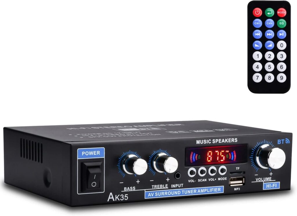 AK35 Home Audio Amplifier Receiver, 200W Home Dual Channel Bluetooth 5.0 Sound Speaker AMP, Home Amplifiers FM Radio/USB/SD/Card w/Remote Control Home Theater Audio Stereo System Components