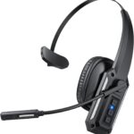 Trucker Bluetooth Headset, Bluetooth Headset with Noise Cancelling Microphone & Mute Button, 60Hrs Working Time, Wireless On-Ear Headphones with Mic for Work/Cellphone/Laptop/Office – Black