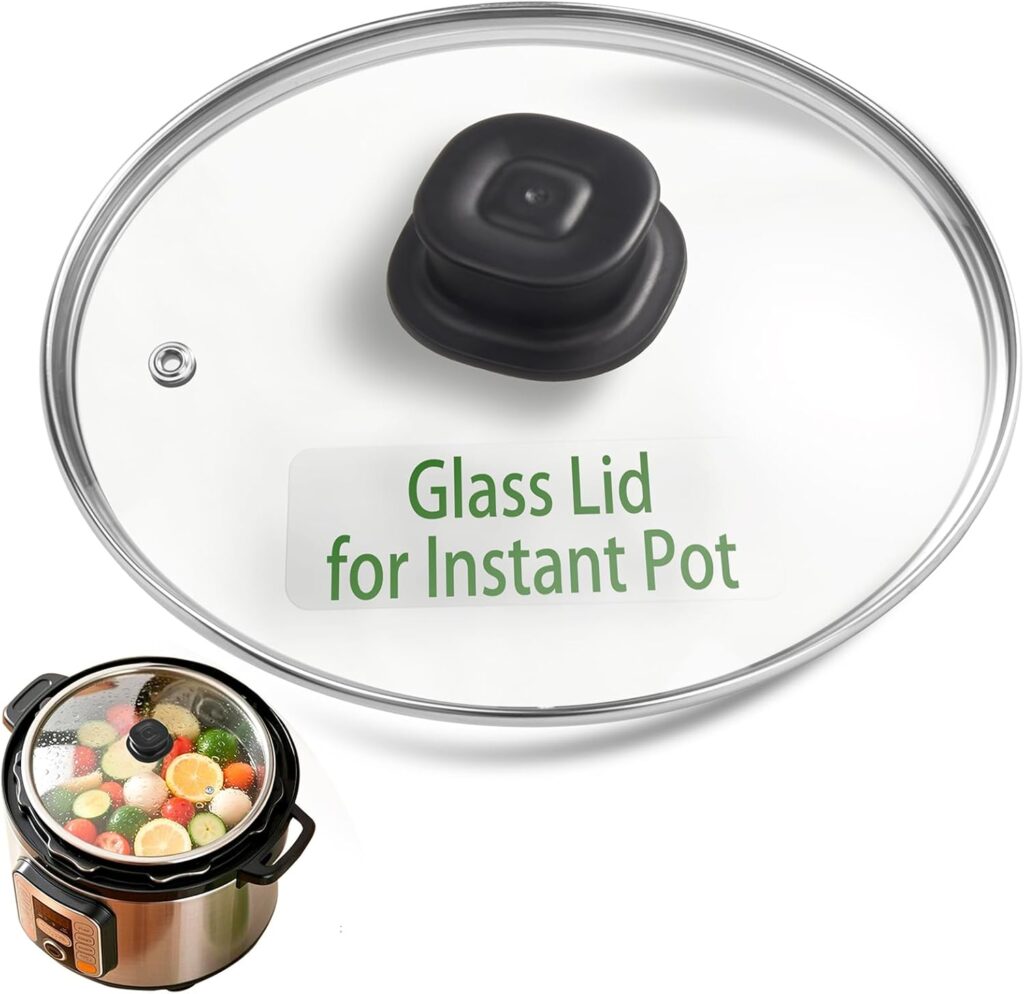 Glass Lid for Instant Pot 6 Quart, 9.1-In Glass Cover for Instantpot, Lid Replacement for Instant Pot 6 QT, Accessories 6 QT for Insta pot, Heat Resistant Handle & Stainless Steel Rim