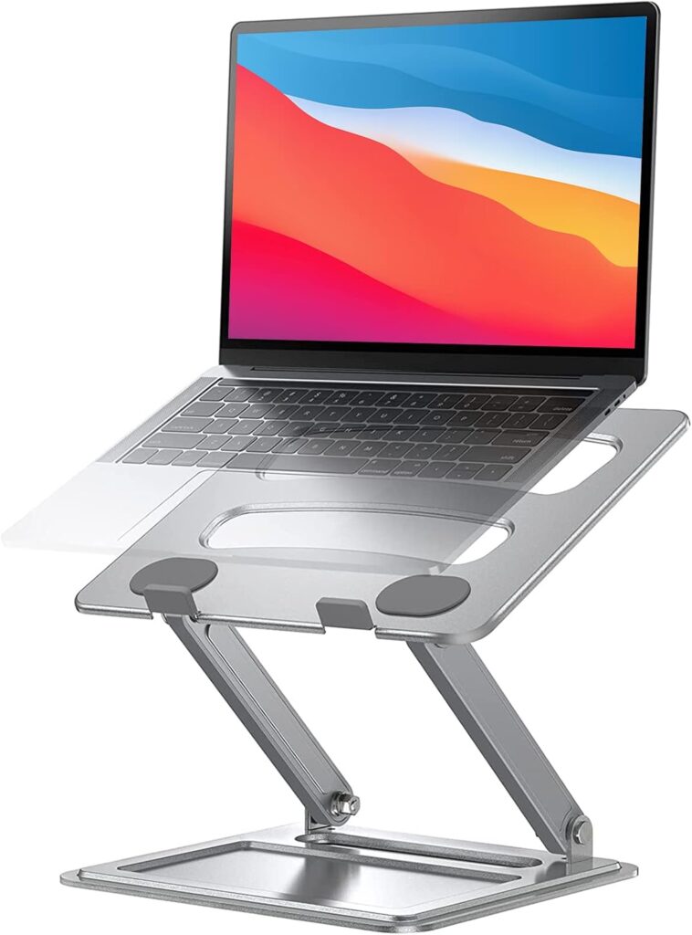 LORYERGO Laptop Stand for Desk, Adjustable & Foldable Laptop Riser for 10-15.6 Inch Laptops, Computer Stand for MacBook/Notebook, Portable Ergonomic Holder Up to 17.6lbs – Silver