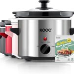 KOOC Small Slow Cooker, 2 Quart, Free Liners Included for Easy Clean-up, Upgraded Ceramic Crock, Adjustable Temp, Nutrient Loss Reduction, Stainless Steel, Silver, Round