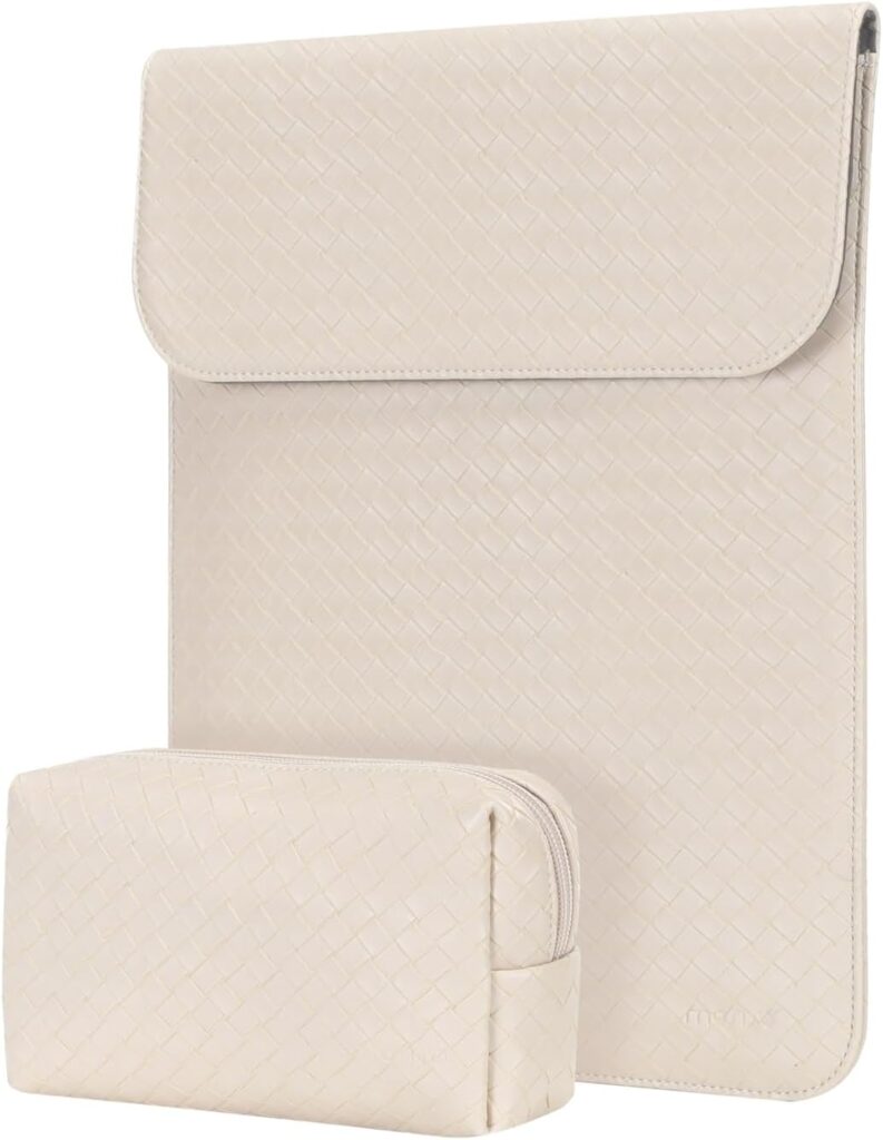MOSISO Laptop Case 13.3 inch, 13-13.3 inch Laptop Sleeve Compatible with MacBook Air/Pro 13/Pro 14,HP Dell ASUS Lenovo Notebook, PU Leather Woven Case with Small Bag, Apricot