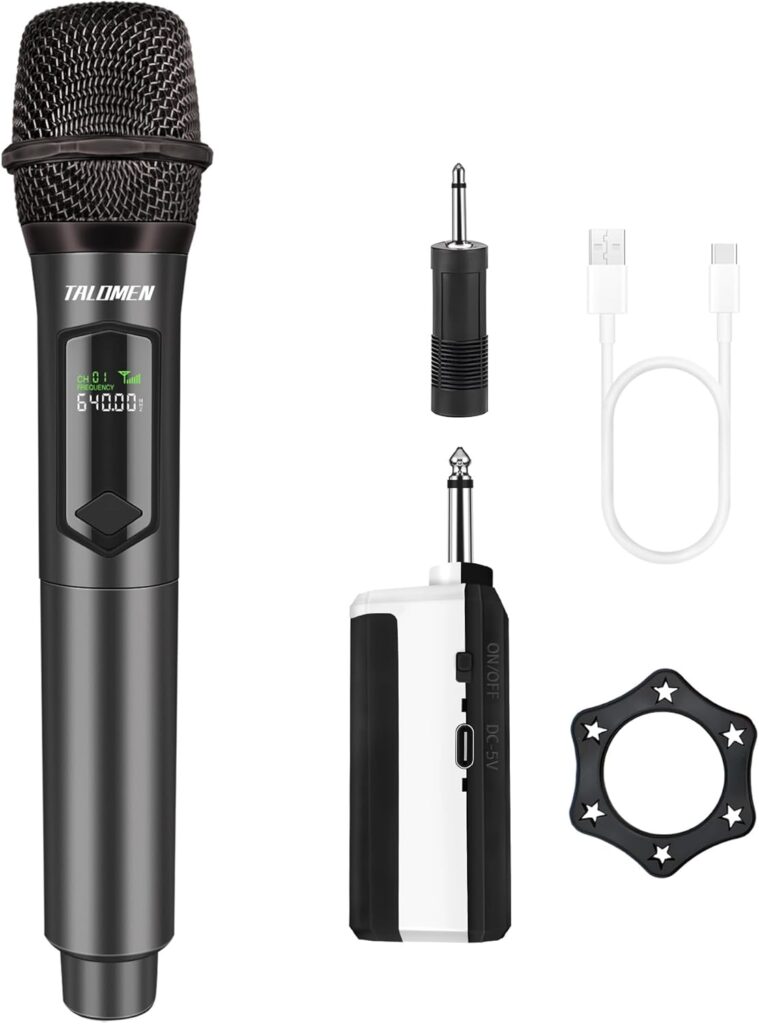Wireless Microphone,Professional Handheld Cordless Dynamic Mic System with Rechargeable Receiver(160 Ft),Karaoke Microphone Set for Singing,Karaoke,Wedding,DJ,Party,Speech,Church,PA,K60-1