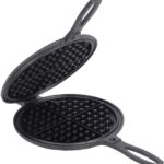 Lehmans Cast Iron Waffle Maker – Two Piece Hinged Non-Electric Waffle Iron for Stovetop or Grill Makes 7 inch Round Waffles – Non-Drip Double Rim – 8 pounds