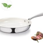 8″ Tri-Ply Stainless Steel Frying Pan, Nonstick Ceramic Pan, Skillet with Stay-Cool Handle, Non Toxic, PFAS PFOA PTFE Free, Dishwasher & Oven Safe, Induction, Compatible with All Cooktops