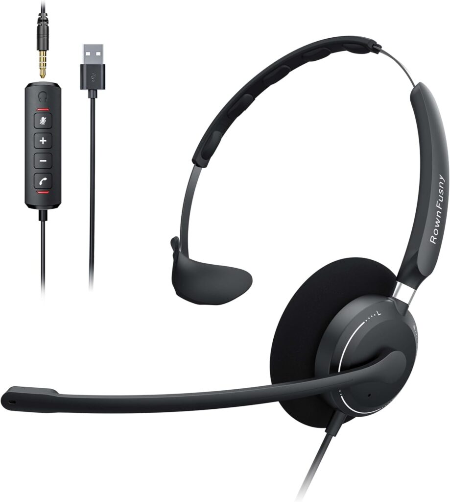 USB Headset with Microphone for PC,Computer Headset with Noise Canceling Mic for Laptop with in-Line Control,Wired Call Center Headphones for Work Zoom Skype Teams from Office Home Online Class