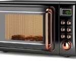 Countertop Retro Microwave Oven, SIMOE 0.7 Cu Ft Small Microwave with Defrost, 5 Micro Power, 8 Auto-cooking Set & Child Lock, Compact Microwave w/10 Inch Turntable, 60-min Timer, LED Display, 700W