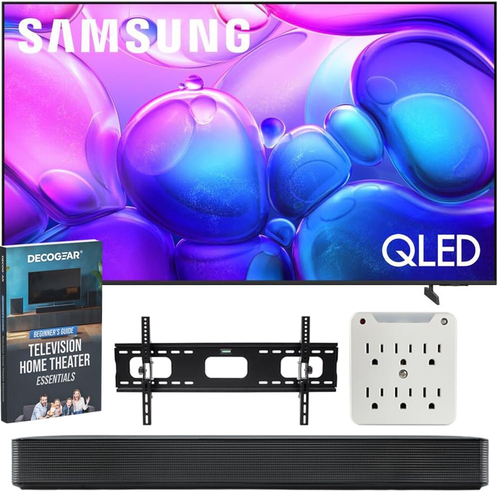 Samsung 55″ Q6F Series QLED 4K UHD AI Smart Tizen TV (2025) Bundle with LG SKM1 Compact Soundbar, 37″-100″ TV Wall Mount, 6-Outlet Surge Adapter & Deco Gear Complete Home Theater Beginner’s Guidebook