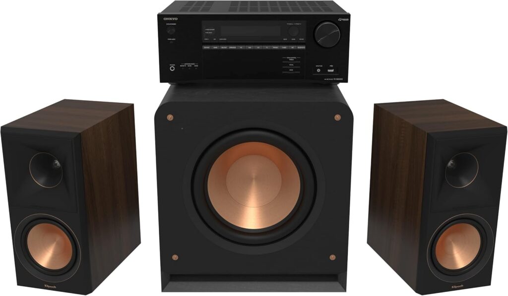 Klipsch Reference Premiere RP-600M II 2.1 Home Theater System with 6.5” Cerametallic Woofers in Walnut with Onkyo TX-NR6100 7.2 Channel THX Certified Network AV Receiver