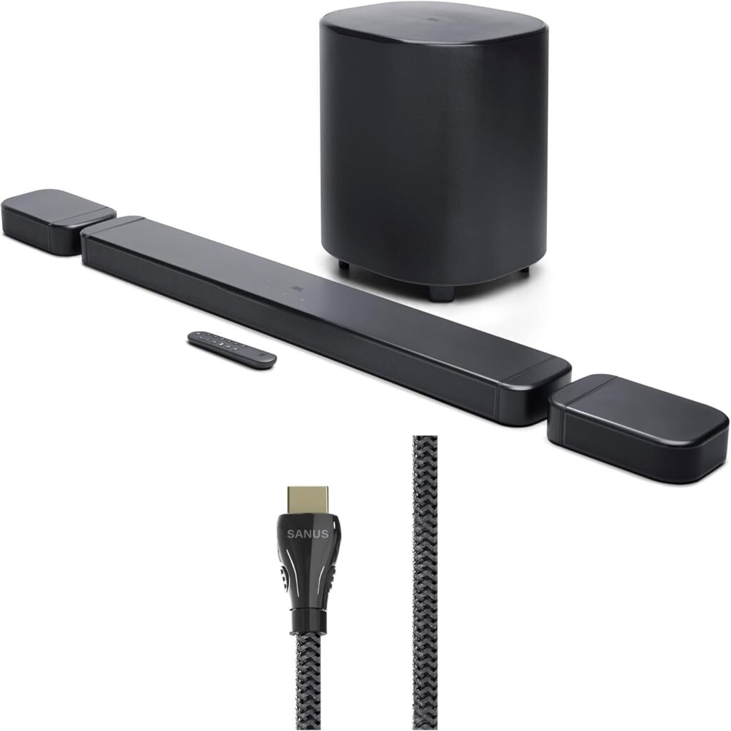 JBL BAR-700-MK2 Surround Sound 4K Dolby Atmos Passthrough Soundbar with a Sanus SAC-21HDMI2 2m HDMI Cable (2025)