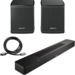 Bose Smart Soundbar, Black, Bundle with 2X Wireless Surround Speakers, 6′ HDMI 2.0 Cable