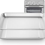 Air Fryer Tray Replacement for Cuisinart TOA-60 TOA-65 TOA-70 Toaster Air Fryer Convection Oven, Dishwasher Safe 12.4 * 11”Mesh Air Fryer Stainless Steel Basket Wire Rack Accessories Parts 2 SET