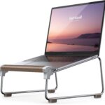 Lamicall Laptop Stand Desk, Walnut Wood Laptop Riser Portable Removable Aluminum Ventilated Ergonomic Computer Notebook Stand Holder Elevator, for MacBook Air Pro, Dell XPS, HP (10-16”) – Silver