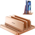 Vaydeer Vertical Laptop Stand for Desk, Dual Slots Plastic Laptop Holder with Space Saving 4-in-1 Design, Adjustable Laptop Stand Supports MacBook, Chromebook, Surface, Dell (Rose Gold)