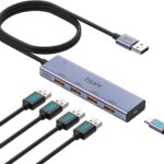 USB Hub 3.2, TSUPY USB Splitter 10Gbps 4 USB 3.2 Ports with 4ft Extension Cable,Ultra-Slim Aluminium USB 3.2 Gen 2 HUB Fast Data Transfer USB Port Extender for MacBook,Chromebook,Mobile HDD,Laptops