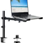 Laptop Desk Mount, Single Laptop Stand Arm with Vented Tray for 17 inch Notebook or 14”-32” Monitor, Holds up to 17.6 lbs, Fully Adjustable, Clamp/Grommet Mounting, VESA 75/100mm