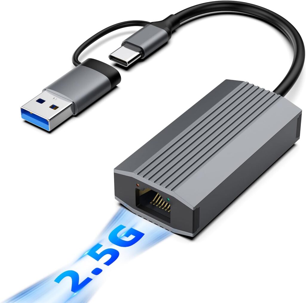 2.5G USB C USB 3.0 Ethernet Adapter, Ethernet Adapter for Laptop, Aluminum, Type C (Thunderbolt 4/3 Compatible) to RJ45 Network Internet, Compatible for NAS, MacBook Air/Pro, XPS, iPhone 16/15 Pro