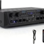 Pyle 500W 4-Channel Karaoke Bluetooth Amplifier – Home Theater Audio Receiver with AUX – FM – RCA Subwoofer Output – USB – Microphone Input with Echo for Wireless Music Streaming – PTA44BT
