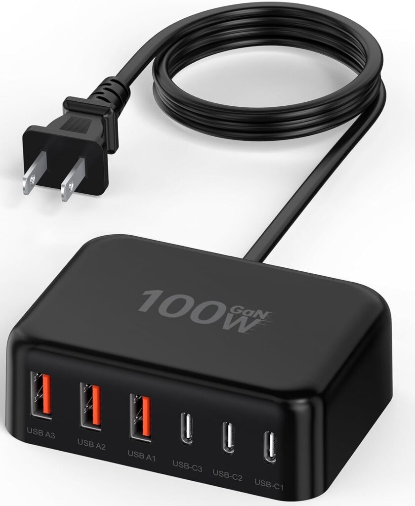 USB C Charger Block, 100W GaN 6 Port PD USB C QC USB A Wall Charger Adapter Plug Cube, Super Fast Type C Charging Station Hub for iPhone 17 16 15 14 Pro Max iPad Samsung Pixel