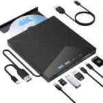7 in 1 External Blu Ray Drive, 4k Blu Ray Burner with USB 3.0 Type-C Portable Blu Ray Drive, CD DVD Burner 3D BD Player with SD/TF Ports, 4k Optical Drive Compatible with Windows MacOS Laptop Desktop
