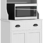 HOMCOM Microwave Cabinet with Storage Drawer, Double Door Cabinet and Adjustable Shelf, Buffet with Hutch and Cable Hole, Storage Cabinet for Kitchen, Dining Room, Living Room, White