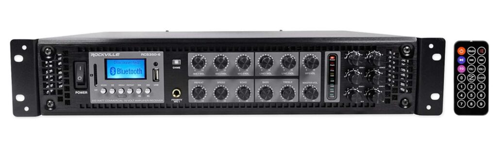 Rockville RCS350-6 350W 6 Zone 70V Commercial Amplifier, Bluetooth, USB, Optical, Rack Mount, for Restaurants and Offices