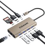 QGeeM USB C Hub Ethernet,9 in 1 USB Type C Hub HDMI Multi-Port Converter Adapter,100W Pd, USB 3.0,SD/TF Card Reader,Compatible for MacBook Pro Air Ipad HP Dell Lenovo Chromebook etc.-Brown