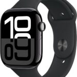 Apple Watch Series 10 [GPS 46mm case] Smartwatch with Jet Black Aluminum Case with Black Sport Band – M/L. Fitness Tracker, ECG App, Always-On Retina Display, Water Resistant