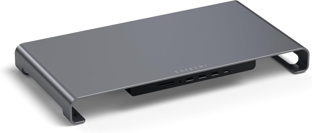 Satechi USB C Hub Monitor Stand for Desk with USB-C Data Port, 3 USB 3.0 Ports, Micro/SD Card Readers, Audio Jack, Computer Monitor Stand for Desktop Computers, Monitors, and Laptops
