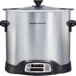 Hamilton Beach Sear & Cook Stock Pot Slow Cooker with Stovetop Safe Crock, Large 10 Quart Capacity, Programmable, Silver (33196)