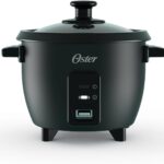 Oster 6-Cup Rice Cooker with Steamer Tray, Electric Rice Maker, Automatic Keep Warm, Nonstick Inner Pot, Black