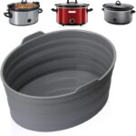 Slow Cooker Liners, Foldable Reusable Silicone Cooking Liners Compatible with Crock-Pot & Hamilton Beach Oval 6 QT, Leakproof Dishwasher Safe Slow Cooker Accessories for Most Oval Shape 1 PCS Grey