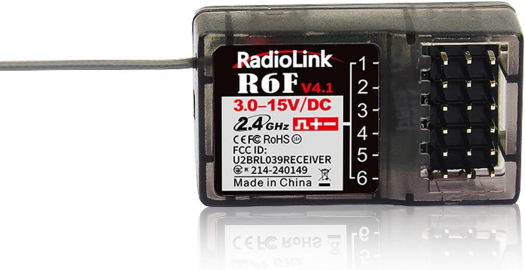 Radiolink 2.4Ghz R6F 6 Channels RC Receiver Long Distance Control for Car/Boat Surface Remote Controller RC6GS V2/RC4GS V2/RC4GS V3/RC6GS V3/RC8X/T12D/T16D/T8S/T8FB (No Gyro)