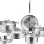 10-Piece Tri-Ply Stainless Steel Cookware Set – Induction-Ready, Glass Lids,Pots and Pans Kitchen Set, Riveted Handles, Dishwasher Safe, Compatible with All Cooktops
