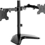 WALI Dual Monitor Stand for Desk, Monitor Stands for 2 Monitors up to 27 inch, Dual Monitors Mount Fits up to 22lbs, Free Standing Full Motion Dual Monitors Arm for Desk (MF002), Black
