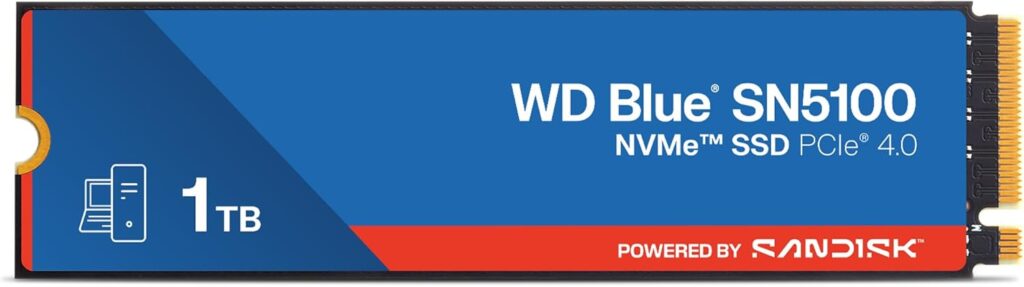 WD Blue SN5100 1TB NVMe SSD – M.2 2280, PCIe Gen 4.0, Internal Solid State Drive – Read Speeds Up to 7,100MB/s, Upgrade Storage for PC/Laptops – WDS100T5B0E