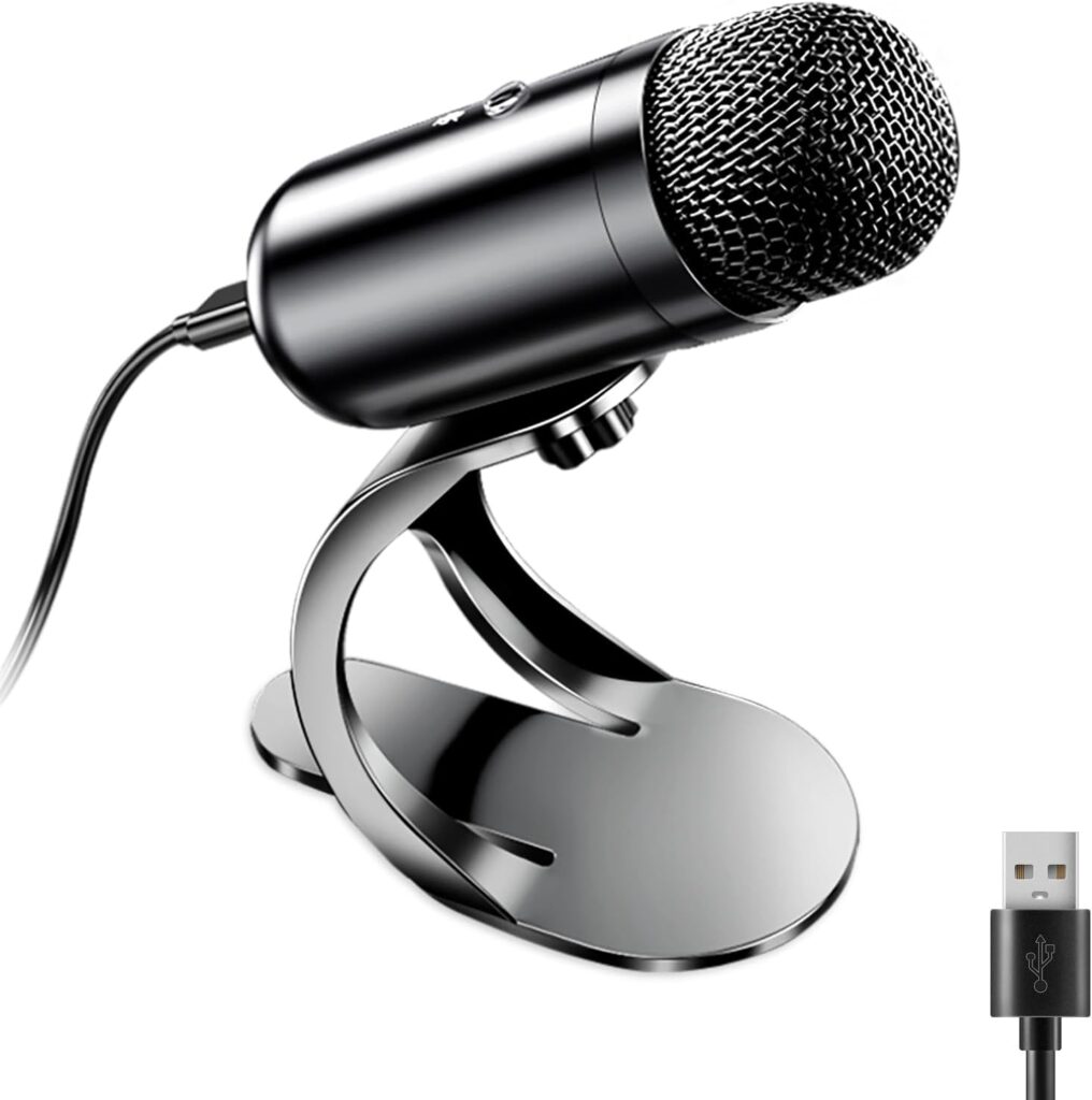 LIANGSTAR USB Computer Microphone, Podcast Mic Desktop with Mute Button for Recording Streaming, Omnidirectional Condenser, Plug&Play Stand with Volume Control for PC, Laptop, Mac, YouTube
