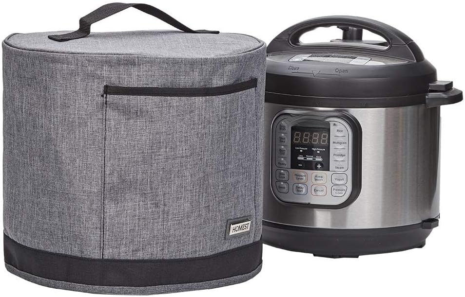 HOMEST Dust Cover with Pockets for Instant Pot 6 Quart, Insulated Pressure Cooker Case with Easy to Clean Lining, Grey