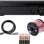 Sony STRDH590 5.2 Channel Surround Sound Home Theater Receiver: 4K HDR AV Receiver with Bluetooth, Black Bundle + H&A HDMI Cable & 100Ft 16 AWG Wire Cable + 6 Pairs Speaker Connector Banana Plugs