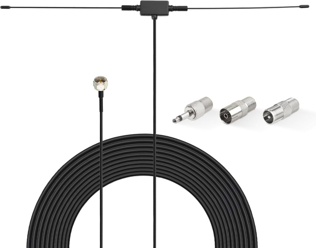 Superbat FM Radio Antenna 75 Ohm Adhesive Mounting Indoor FM Dipole Antenna for Stereo Receiver Indoor Pioneer Onkyo Yamaha Marantz Bose Wave Music System AV Audio Video Home Theater Receiver