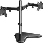 HUANUO 32 inches Dual Monitor Stand up to 17.6lbs per Arm, High-Grade Aluminum Free-Standing Dual Monitors Mount for 2 Screens. Fully Adjustable Dual Monitor Stand for Desk with Tilt, Swivel, Rotation